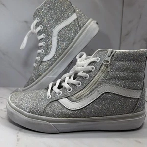 RARE✨Zip-Up✨VANS✨ Girls SK8-HI✨Silver Glitter✨ Size 3✨Sparkle - Picture 1 of 12