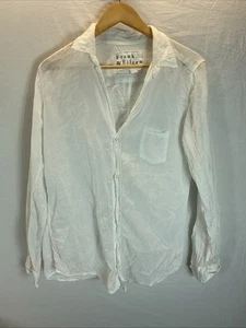 Frank & Eileen Women's L Barry Button Up Top white cotton lightweight - Picture 1 of 8