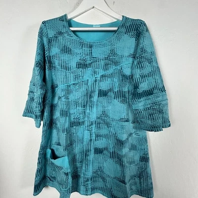 Top túnica para mujer CMC Color Me de algodón manga 3/4 estampado geográfico azul grande Foto 1 de 4