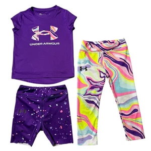 Under Armour Activewear Set Outfit T-Shirt Shorts Leggings Purple Multi Size 4T - Picture 1 of 9
