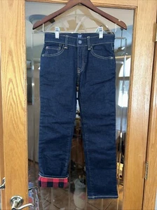 GAP KIDS Red Buffalo Plaid Flannel Lined Dark Denim Jeans Regular Sz 8 New - Picture 1 of 5
