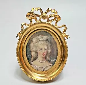 19c.Victorian French Miniature Painting Portrait Marie Antoinette Frame A.Signed - Bild 1 von 8
