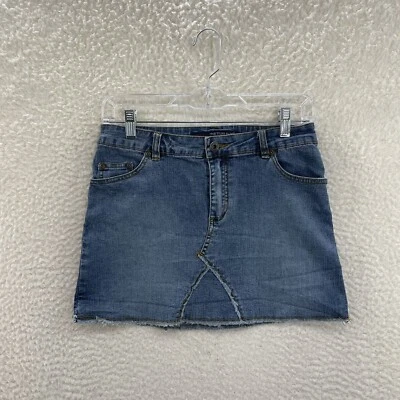 Y2K Vintage Denim Mini Skirt Medium 6 8 27 28 Low Rise Frayed Fairy Grunge - Image 1 of 4
