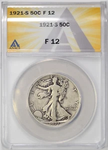 BONITA MONEDA DE MEDIO DÓLAR ANACS F12 WALKING LIBERTY 1921-S - Imagen 1 de 3