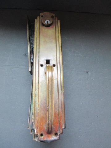 Pair Antique Vintage Old SOLID Brass Entry Exterior Door Handle Pull      D30 Cover