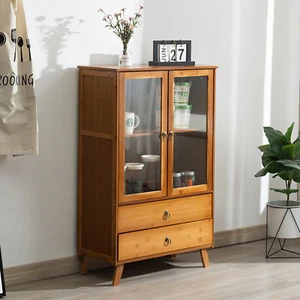 2 Fächer Bambus Küche Sideboard Aufbewahrung Organizer Schrank Freistehend - Bild 1 von 20