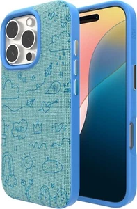 ZAGG iPhone 16 Pro Max Hülle - MagSafe, Graphene Drop Proof, Blue Doodle Design - Bild 1 von 6