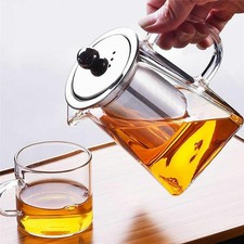 750ml Heat Resistant Clear Glass Teapot Jug W/Infuser Coffee Tea Leaf Herbal Pot