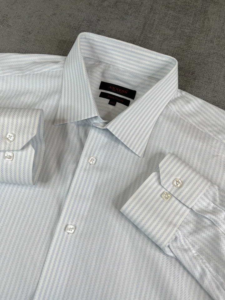 Camisa Axxess Para Hombre (2XL) Azul Blanco Rayas Algodón Manga Larga Vestido Abotonado Foto 1 de 4