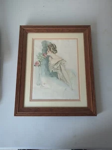 Framed American Beauties Art Print By Harrison Fisher Girl Smells Roses 13x16 - Picture 1 of 7