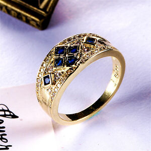 Women 18K Yellow Gold Filled Blue Crystal Rings Men JZ019