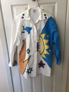 Rodier Vintage Langarmshirt Sonnenblumen Applikation Baumwolle S - Bild 1 von 6