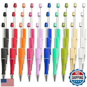 Vichona 30Pcs Beadable Pens Bulk, Plastic Bead Pen Black Ink Ballpoint Pens, - Picture 1 of 5