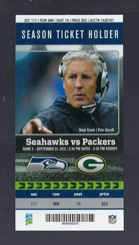 FAIL MARY - 2012 NFL GREEN BAY PACKERS @ SEATTLE SEAHAWKS FULL FOOTBALL TICKET Cover