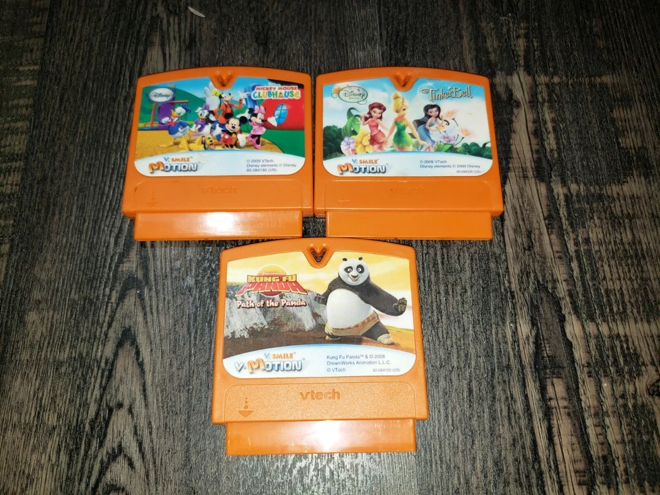 LOT OF 3 GAMES  VTECH VSMILE VMOTION Tinkerbell Mickey Mouse Kung Fu Panda - Image 1 of 2