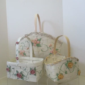WEDDING FLOWER GIRL BASKETS VINTAGE VICTORIAN STYLE SET OF 3 - Picture 1 of 20