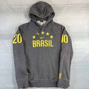 Nike Brasil Hoodie Mens Large Gray 2010 Soccer World Cup Center Swoosh Fleece - Picture 1 of 9