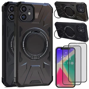 For iPhone 12 Pro/12 Pro Max Case Shockproof Magnetic Ring Cover Tempered Glass - Picture 1 of 26