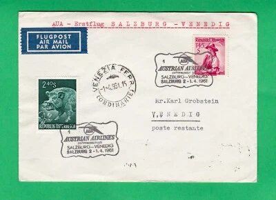 Austrian Airlines Salzburg - Venice 1961 first flight cover Italy aviation FFC - Image 1 of 4