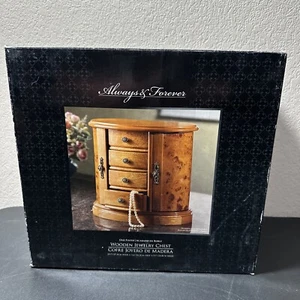 Always & Forever Oak Finish Wooden Jewelry Chest 10.7” W x 5.6” D x 9.7” H - Picture 1 of 7
