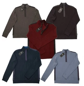HUGO BOSS MEN'S SIDNEY 55 REGULAR FIT PULLOVER SWEATER 1/4 ZIPPER GREY RED BLUE - Picture 1 of 12