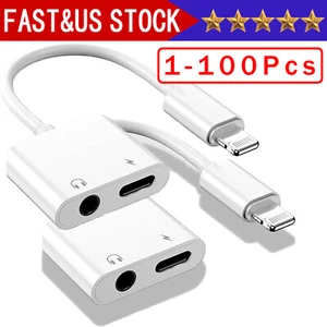 2in1 Dual Adapter 3.5mm Headphone & Charger For iPhone 14 13 12 11 XR 8 PLUS Lot - Picture 1 of 21