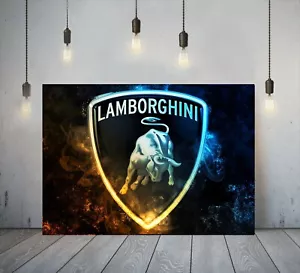 LAMBORGHINI SPORTS CAR LOGO CANVAS WALL ART READY TO HANG OR PAPER POSTER PRINT - Picture 1 of 4