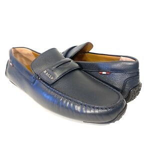 BALLY Mens Piter Convertible Logo Leather Drivers Loafers Navy Blue (MSRP $550)