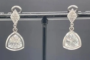 Natural White Topaz & Diamond 14k White Gold Omega Clip On Dangle Earrings - Picture 1 of 4