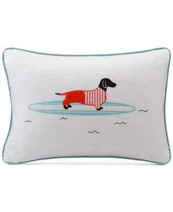 Oscar HipStyle Surfboard Dachshund Dog Appliqué Oblong Decorative Pillow NWT - Picture 1 of 5