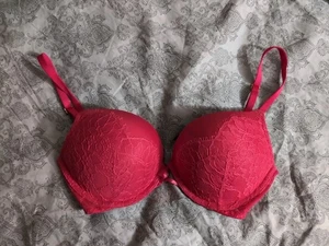 VICTORIA SECRET BOMBSHELL PLUNGE BRA 34B Red Floral Pattern - Picture 1 of 6