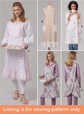 SEWING PATTERN Full Apron Womens Smock Extra Long Large Pocket Easy Simple 8598 - Image 1 of 3