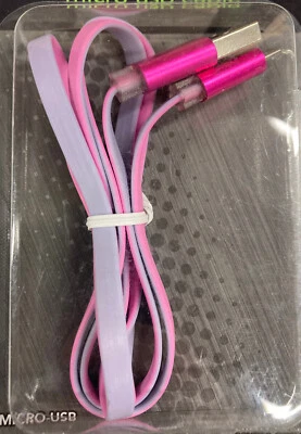 Cabo de fita plano micro USB 29,25" 75cm roxo/rosa alta velocidade carregamento e dados - Imagem 1 de 3