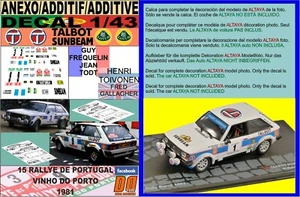 ANEXO DECAL 1/43 TALBOT SUNBEAM G.FREQUELIN & H.TOIVONEN R. PORTUGAL 1981 (08) - Picture 1 of 1
