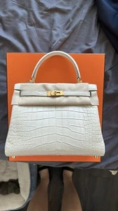 Hermes Kelly 25 Bag Beton Brand New alligator crocodile Leather - Picture 1 of 12