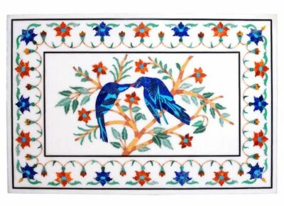 3'x2' White Marble Table Top Dining Center wall lapis bird Decor Inlay Malachite - Image 1 of 4