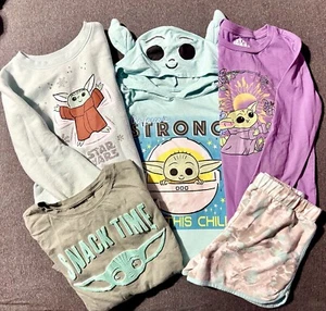 Star Wars Baby Yoda Girls Clothing 5 Piece Bundle Size 7, Outfit Sweater Shirts - Picture 1 of 18