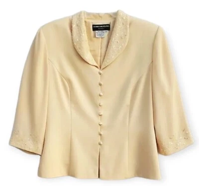 Donna Morgan Petites Blazer Womens Tag Size 14 Yellow Button Front Beaded - Image 1 of 4