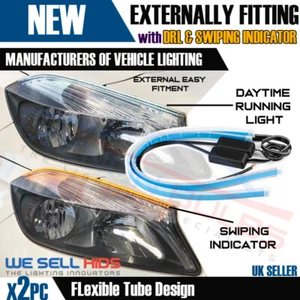 2x 60CM FLEXIBLE WHITE AMBER DRL DAYTIME INDICATOR STRIPS AUDI LIGHT BAR UK - Picture 1 of 4