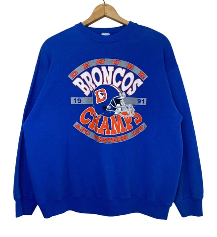 Vintage 90s Trench Denver Broncos Crewneck Sweater AFC Champs NFL Blue Size XL Cover