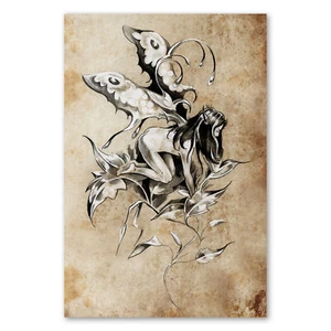 Póster 1414 Póster Lienzo Dibujo, Once Hada Ángel Mujer Vintage Ala Desnuda - Imagen 1 de 7