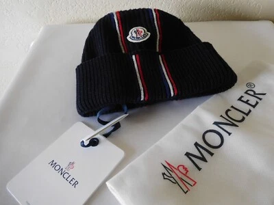Nuevo gorro acanalado con punta MONCLER Berretto Tricot para hombre ~ azul marino Foto 1 de 4