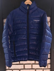 CALVIN KLEIN SHINY BLUE PUFFER JACKET MENS SIZE S LIGHTWEIGHT ZIP UP JACKET - Picture 1 of 11