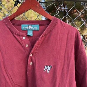 Vintage 90s Big Dogs Burgundy Henley Shirt Size Small Oversized Fit - Picture 1 of 7