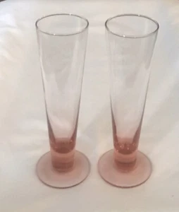 Set of 2 Handblown Pink Tint Pilsner Beer Glasses 9.5" Tall Champagne Vase 12 Oz - Picture 1 of 9