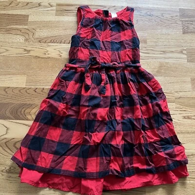 Vestido Carters Niñas Rojo Negro Búfalo Cuadros Talla 7 Cuadros Franela Cinturón Cremallera Foto 1 de 4