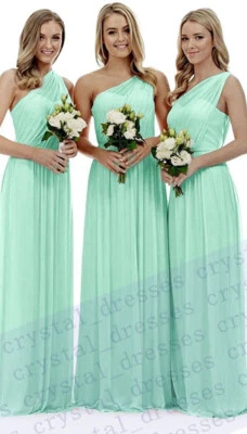Chiffon One Shoulder Lang Abend Formell Party Ballkleid Abschlussball Brautjungfernkleider - Bild 1 von 4