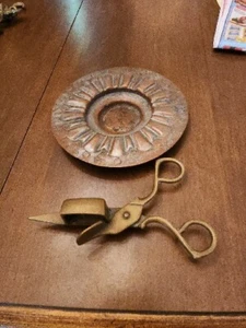 Brass Candle Wick Snuffer with Feet Antique Rare and Egyptian Brass Tray - Picture 1 of 2
