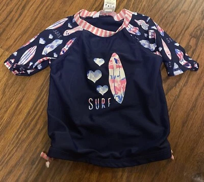 Tommy Bahama Toddler Girls Rashguard Swim Shirt 2T Blue W Hearts & Surfboard - Image 1 of 4