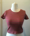 DIYI Womens Short Sleeve Striped Crew Cropped Tee T-Shirt Top BNWT Red/Multi